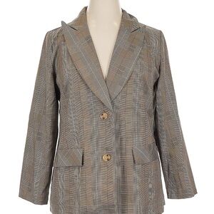 SHEIN Gray Plaid Blazer with Button Detail